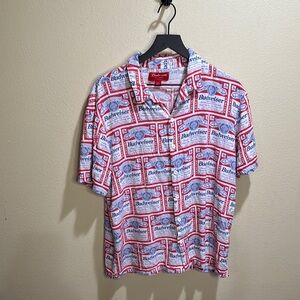 Budweiser Red and White Casual Button Down Shirt